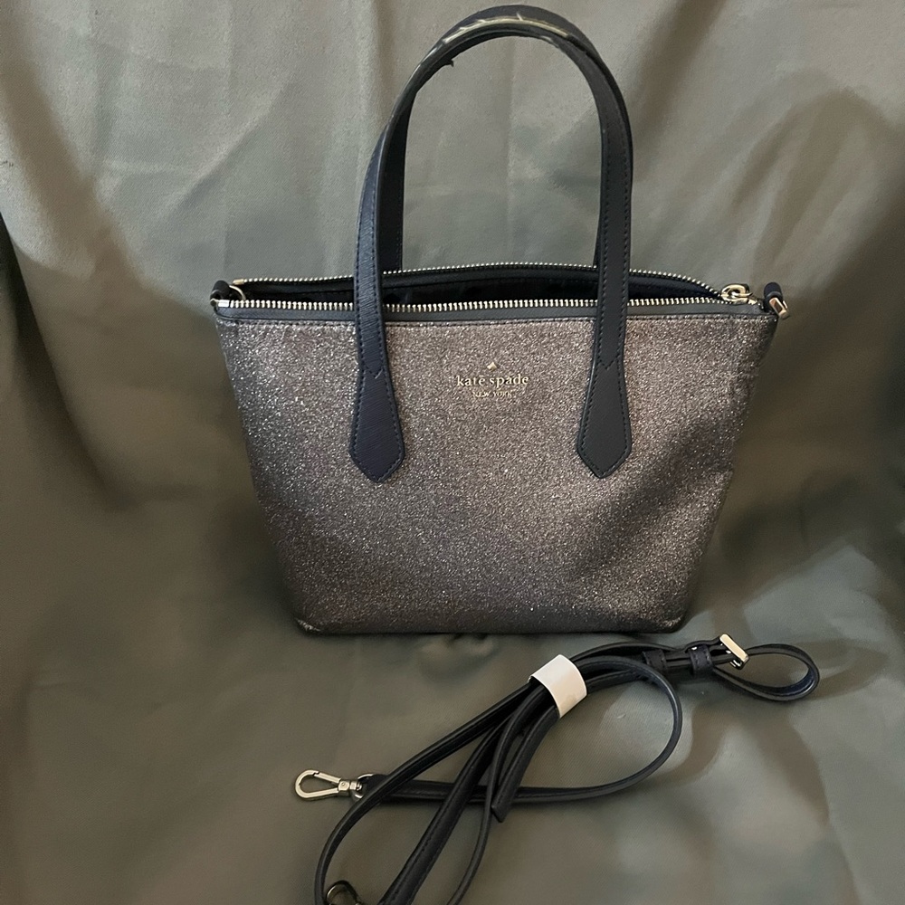 Kate Spade Glitter Satchel in Silver and blue